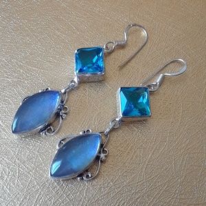 New! Electric Blue Topaz + Dichroic Moonstone